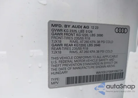 2024 Audi Q3 Premium Plus 45 Tfsi S Line Quattro Tiptronic z USA, uszkodzony, nr VIN WA1EECF35R1082724